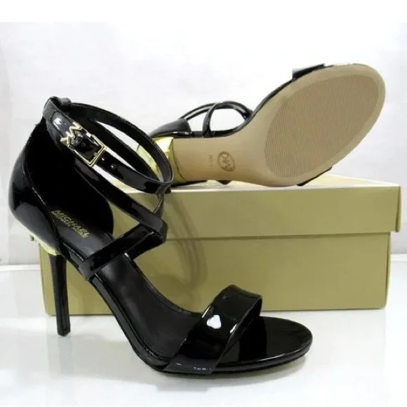 Michael Kors Black Patent Faux Leather Astrid Sandal with Box, Women’s Size 5.